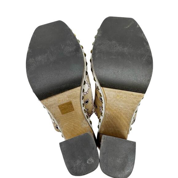 Miu Miu Daisy Floral Platform Clogs Wood Heel Satin Studded Mules Size EU 37.5 - Picture 9 of 12